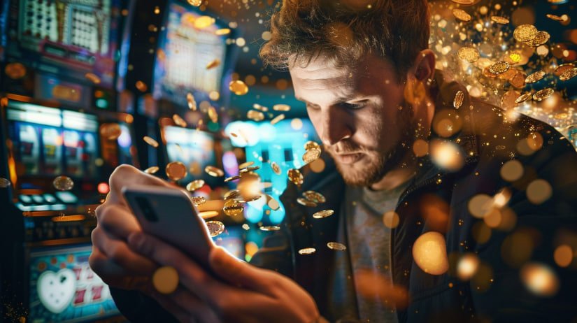 Filipino player using ok piso mobile app on a smartphone